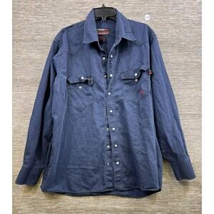 Forge FR Denim Shirt Mens XXL Blue Snap Front Long Sleeve Workwear Safety *READ